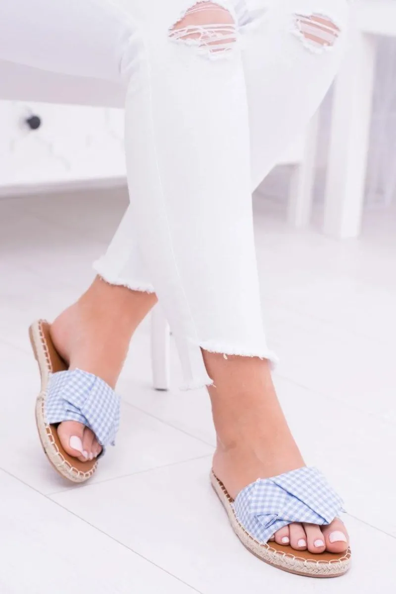 Sale Damskie Klapki Z Kokardkami Pin-up Girl Błękitne Damskie Klapki Damskie Klasyczne