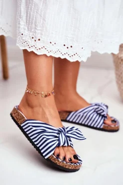 Klapki Damskie Klasyczne>Boto Damskie Klapki Z Kokardkami Pin-up Granatowe Verrone