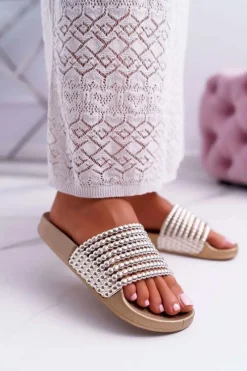 Discount Boto Damskie Klapki z Koralikami Złote Elavi