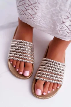 Discount Boto Damskie Klapki z Koralikami Złote Elavi