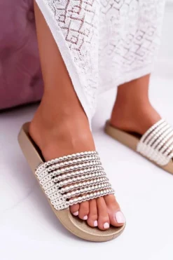 Discount Boto Damskie Klapki z Koralikami Złote Elavi