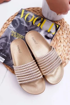 Discount Boto Damskie Klapki z Koralikami Złote Elavi