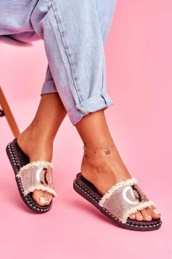 Klapki Damskie Klasyczne>Boto Damskie Klapki Z Kryształkami Różowe Złoto Valley