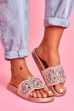 Online Damskie Klapki Z Kryształkami Różowe Złoto Audrey Damskie Klapki Damskie Klasyczne