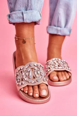 Online Damskie Klapki Z Kryształkami Różowe Złoto Audrey Damskie Klapki Damskie Klasyczne