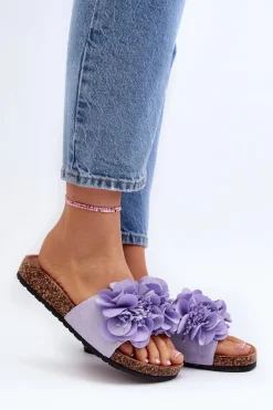 Discount Boto Damskie Klapki Z Kwiatami Fioletowe Lulania