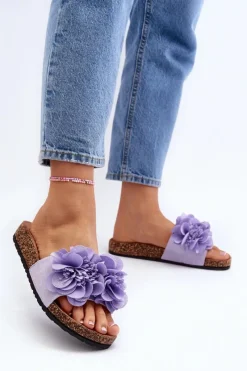 Discount Boto Damskie Klapki Z Kwiatami Fioletowe Lulania