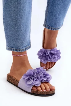 Discount Boto Damskie Klapki Z Kwiatami Fioletowe Lulania