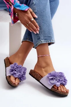 Discount Boto Damskie Klapki Z Kwiatami Fioletowe Lulania