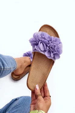 Discount Boto Damskie Klapki Z Kwiatami Fioletowe Lulania