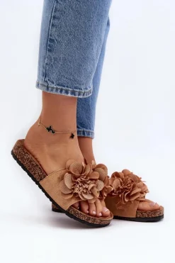 New Boto Damskie Klapki Z Kwiatami Brązowe Lulania