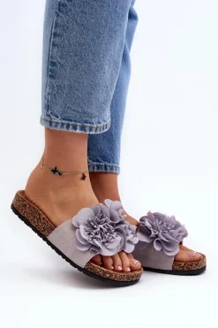 Klapki Korkowe|Klapki Damskie Klasyczne>Boto Damskie Klapki Z Kwiatami Szare Lulania