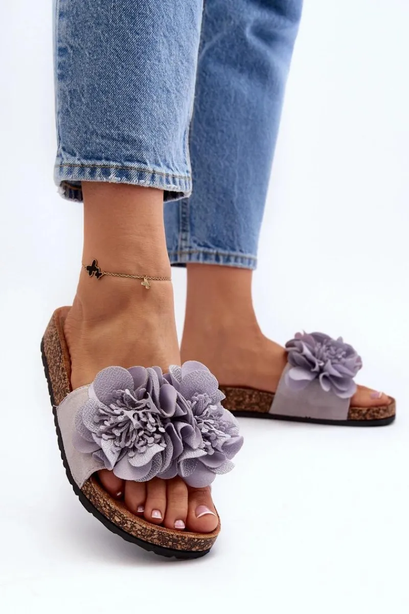 Klapki Korkowe|Klapki Damskie Klasyczne>Boto Damskie Klapki Z Kwiatami Szare Lulania