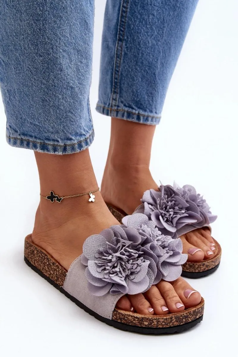 Klapki Korkowe|Klapki Damskie Klasyczne>Boto Damskie Klapki Z Kwiatami Szare Lulania