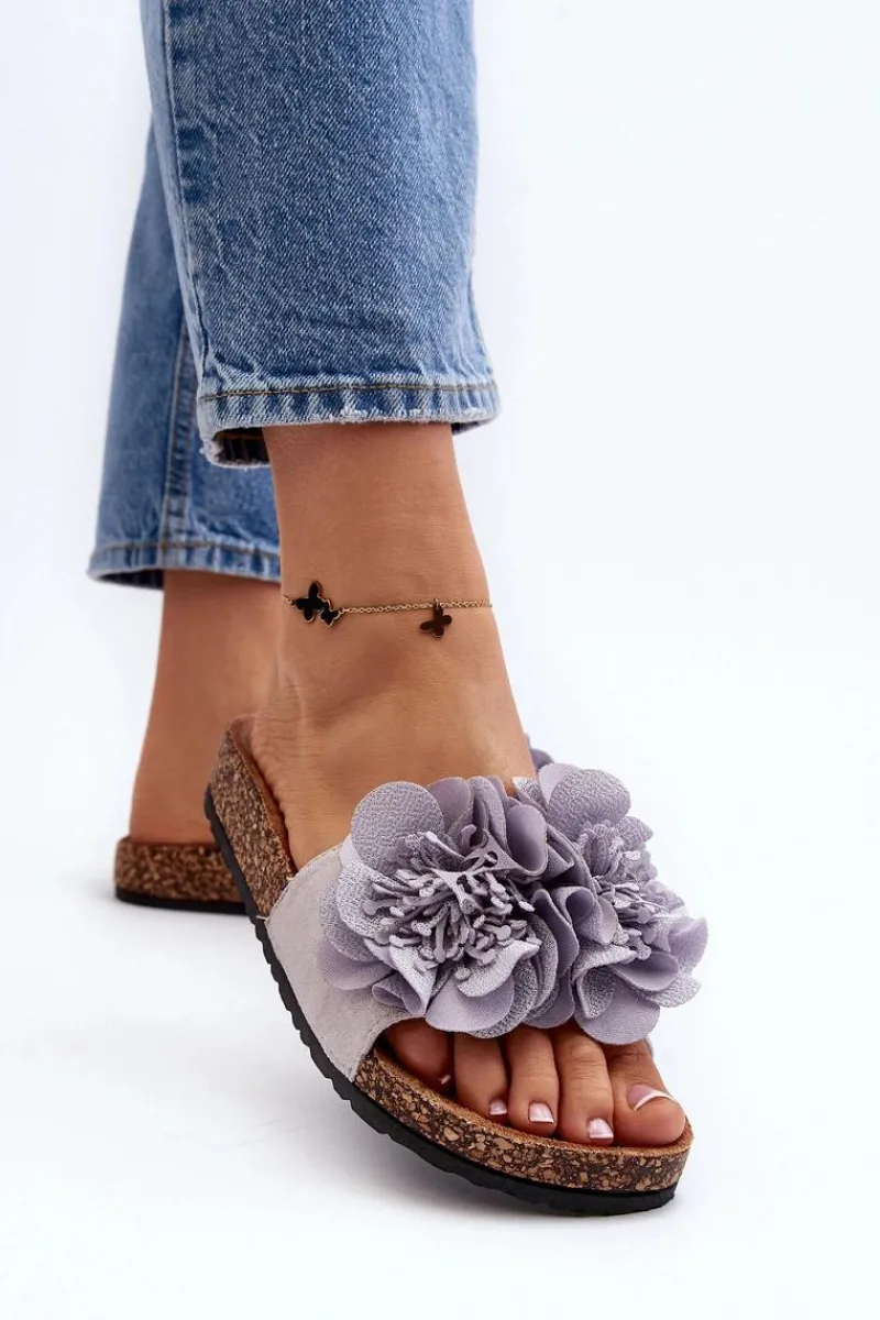 Klapki Korkowe|Klapki Damskie Klasyczne>Boto Damskie Klapki Z Kwiatami Szare Lulania