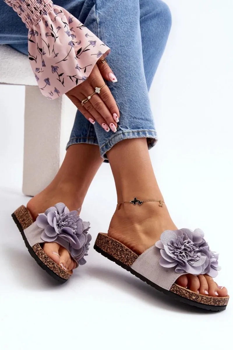 Klapki Korkowe|Klapki Damskie Klasyczne>Boto Damskie Klapki Z Kwiatami Szare Lulania