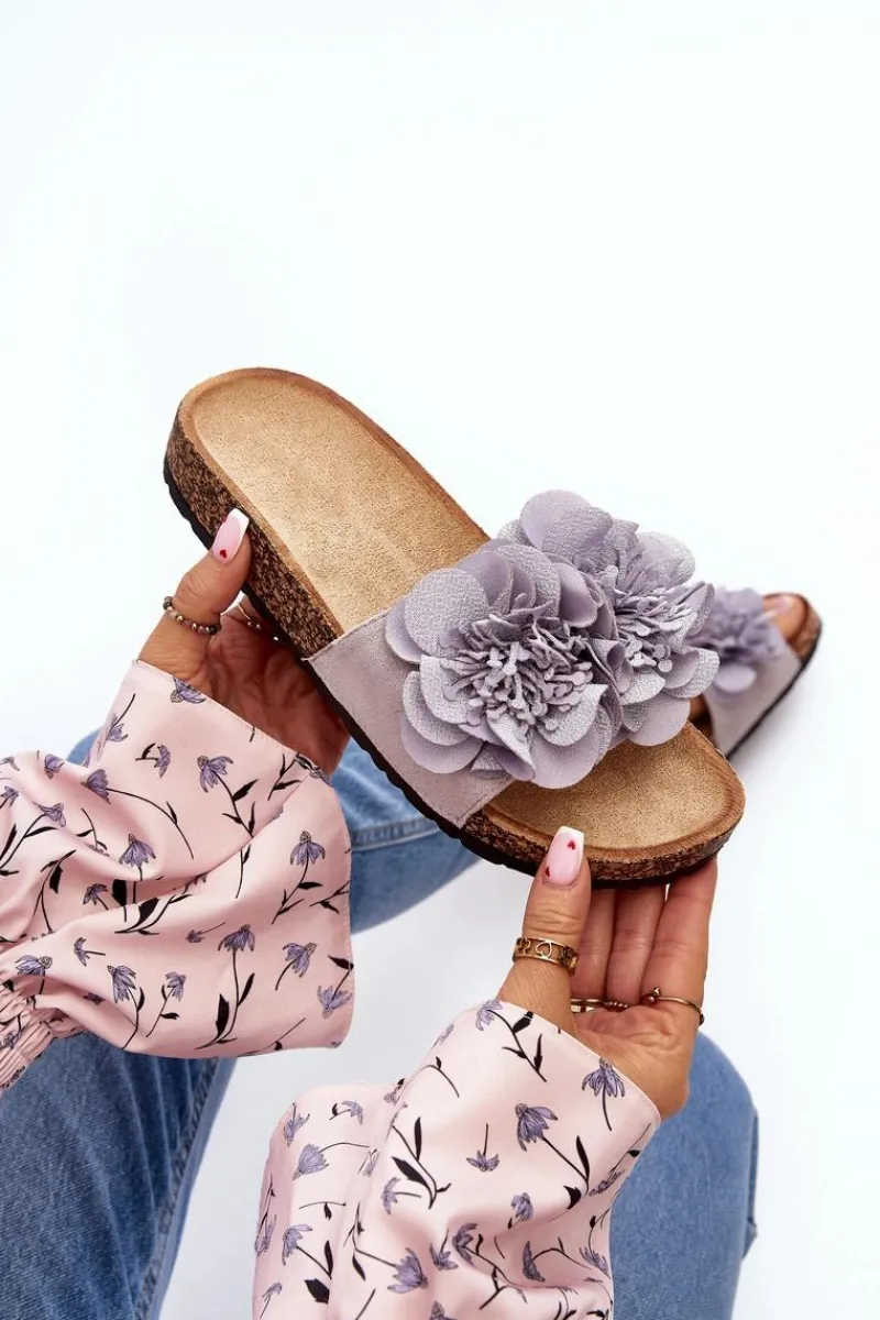 Klapki Korkowe|Klapki Damskie Klasyczne>Boto Damskie Klapki Z Kwiatami Szare Lulania