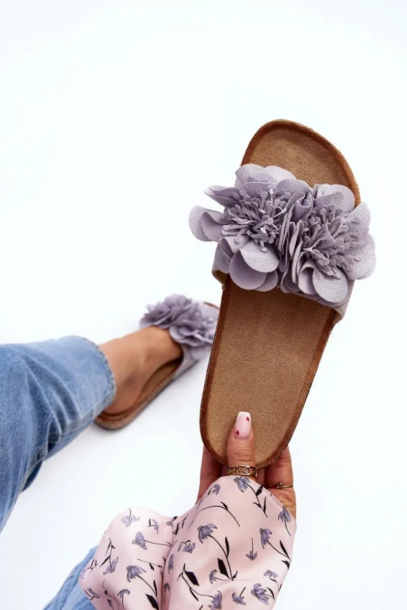 Klapki Korkowe|Klapki Damskie Klasyczne>Boto Damskie Klapki Z Kwiatami Szare Lulania