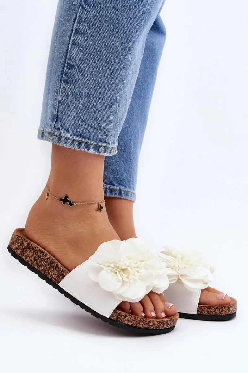 Klapki Korkowe|Klapki Damskie Klasyczne>Boto Damskie Klapki Z Kwiatami Białe Lulania