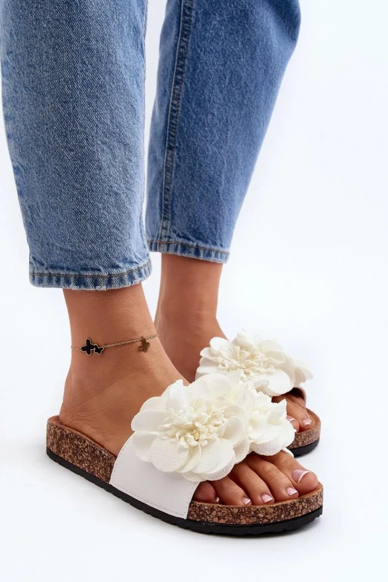 Klapki Korkowe|Klapki Damskie Klasyczne>Boto Damskie Klapki Z Kwiatami Białe Lulania