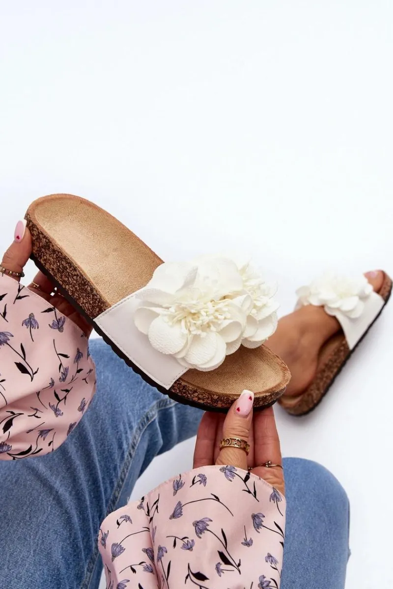 Klapki Korkowe|Klapki Damskie Klasyczne>Boto Damskie Klapki Z Kwiatami Białe Lulania