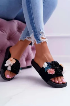 Discount Damskie Klapki Z Kwiatem Czarne Della Damskie Klapki Damskie Klasyczne