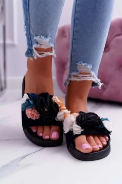 Discount Damskie Klapki Z Kwiatem Czarne Della Damskie Klapki Damskie Klasyczne