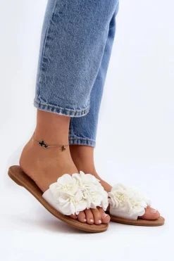 Hot Boto Damskie Klapki Z Kwiatkami Białe Eelfan