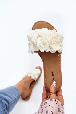 Hot Boto Damskie Klapki Z Kwiatkami Białe Eelfan