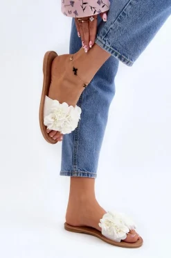 Hot Boto Damskie Klapki Z Kwiatkami Białe Eelfan