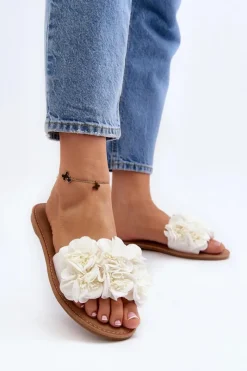 Hot Boto Damskie Klapki Z Kwiatkami Białe Eelfan