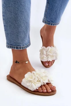 Hot Boto Damskie Klapki Z Kwiatkami Białe Eelfan