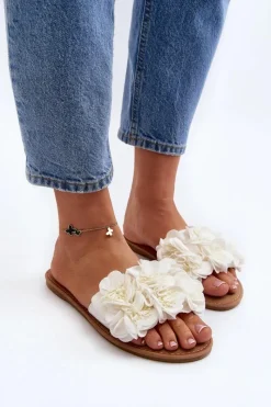 Hot Boto Damskie Klapki Z Kwiatkami Białe Eelfan