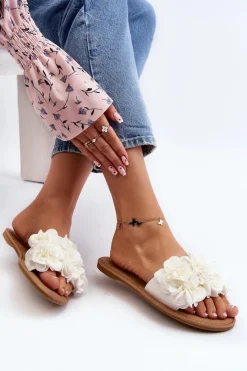 Hot Boto Damskie Klapki Z Kwiatkami Białe Eelfan