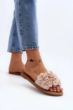 Sale Boto Damskie Klapki Z Kwiatkami Beżowe Eelfan