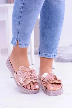 Damskie Klapki z Kwiatowym Wzorem Różowe Złoto Muah Damskie Klapki Sportowe|Klapki Damskie Klasyczne