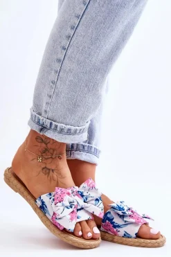 New Damskie Klapki Z Materiałową Kokardą Białe Blossom Damskie Klapki Damskie Klasyczne