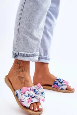 New Damskie Klapki Z Materiałową Kokardą Białe Blossom Damskie Klapki Damskie Klasyczne