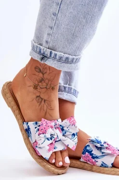 New Damskie Klapki Z Materiałową Kokardą Białe Blossom Damskie Klapki Damskie Klasyczne