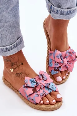 Best Boto Damskie Klapki Z Materiałową Kokardą Różowe Blossom