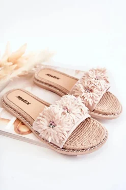 Sale Damskie Klapki Z Materiałowymi Kwiatami Beżowe Susana Damskie Klapki Damskie Klasyczne