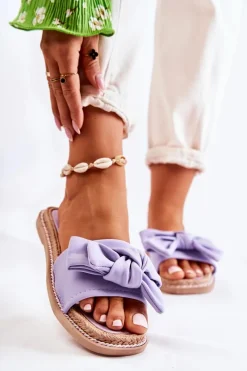 Best Damskie Klapki Z Materiałową Kokardą Fioletowe Ginna Damskie Klapki Damskie Klasyczne