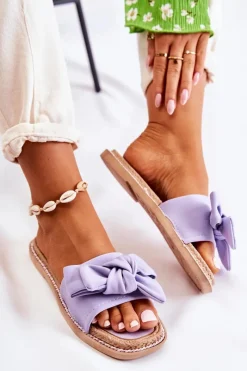 Best Damskie Klapki Z Materiałową Kokardą Fioletowe Ginna Damskie Klapki Damskie Klasyczne