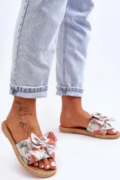 Klapki Damskie Klasyczne>Boto Damskie Klapki Z Materiałową Kokardą Beżowe Blossom