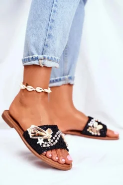 Clearance Damskie Klapki Z Muszelkami Czarne Spain Damskie Klapki Damskie Klasyczne