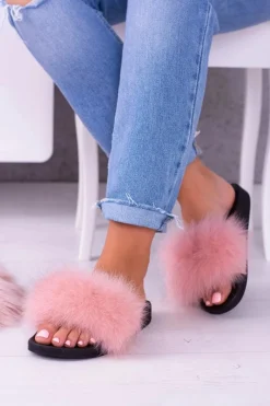 Best Damskie Klapki z Naturalnym Futerkiem Różowe Naturis Damskie Klapki Z Futerkiem|Klapki Damskie Klasyczne