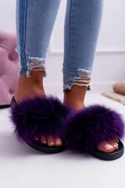 Klapki Z Futerkiem|Klapki Damskie Klasyczne>Boto Damskie Klapki z Naturalnym Futerkiem Fioletowe Naturis