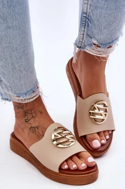 Klapki Na Platformie|Klapki Damskie Klasyczne>Boto Damskie Klapki Z Ozdobą Beżowe Secrets