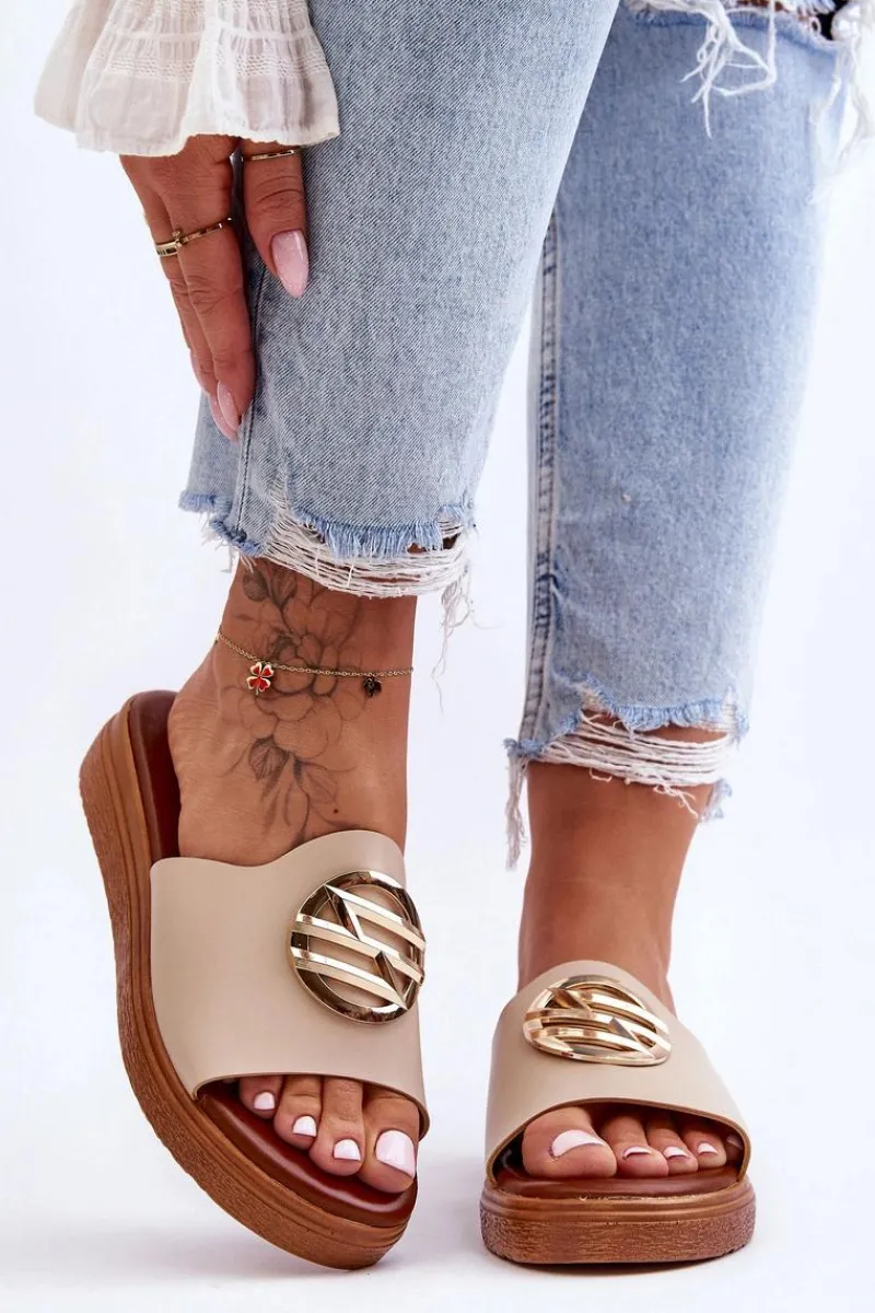 Klapki Na Platformie|Klapki Damskie Klasyczne>Boto Damskie Klapki Z Ozdobą Beżowe Secrets