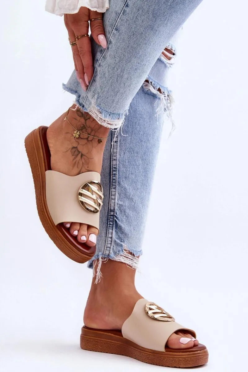 Klapki Na Platformie|Klapki Damskie Klasyczne>Boto Damskie Klapki Z Ozdobą Beżowe Secrets